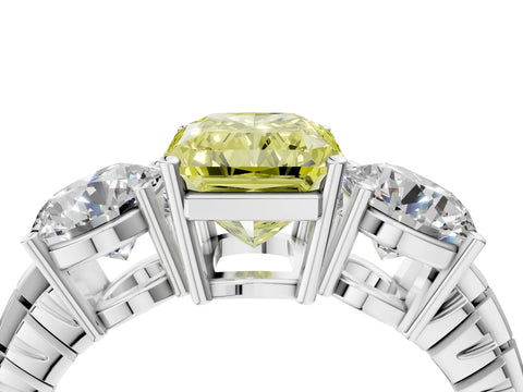 White gold Three-Stone Fancy Yellow Radiant Cut Cut Diamond Ring with Channel-Set Band and Prong Setting_4