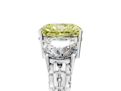 White gold Three-Stone Fancy Yellow Radiant Cut Cut Diamond Ring with Channel-Set Band and Prong Setting_5