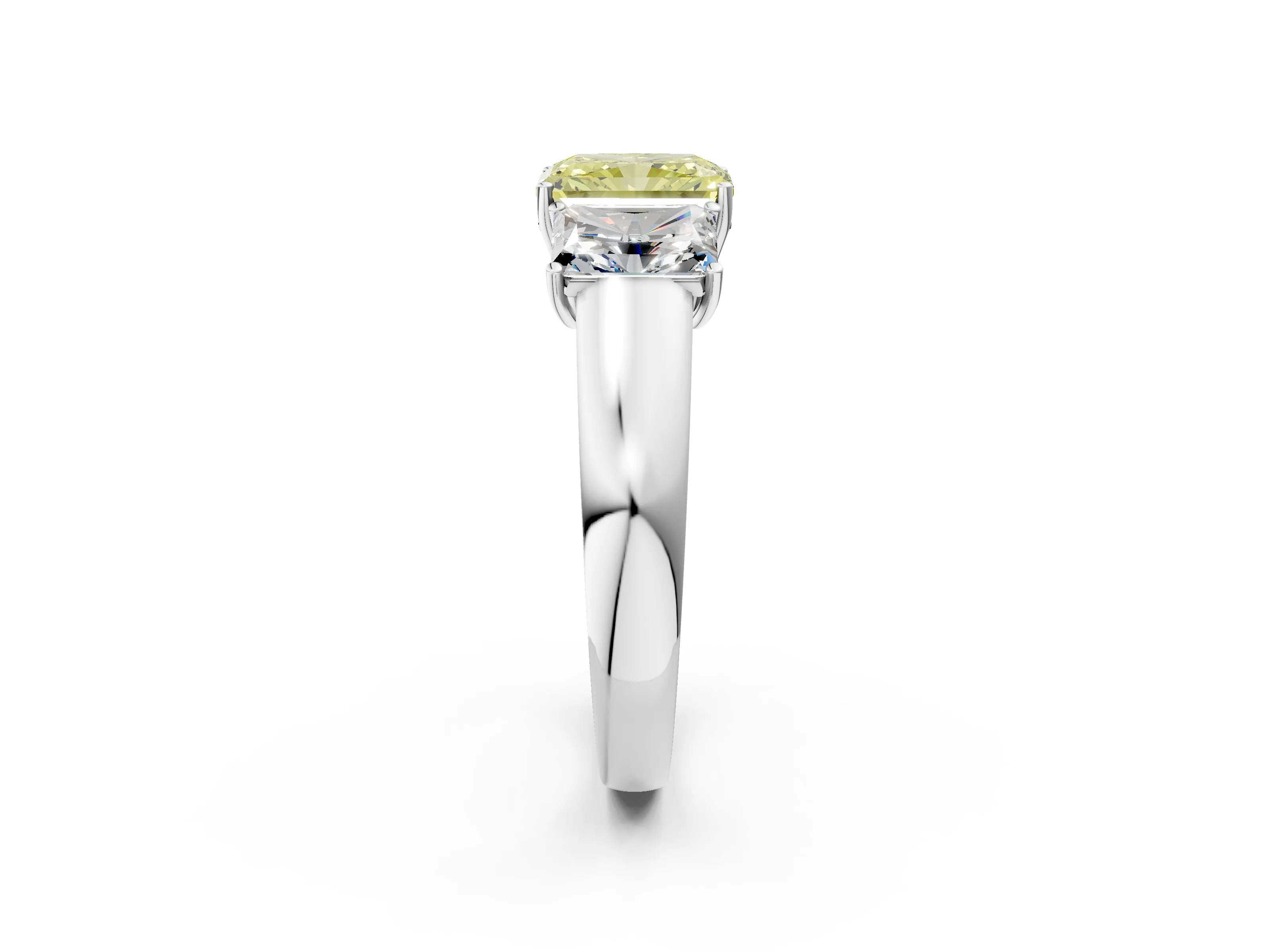 White gold Three-Stone Fancy Yellow Radiant Cut Cut Diamond Ring with Prong Setting and Classic Band_2