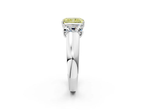 White gold Three-Stone Fancy Yellow Radiant Cut Cut Diamond Ring with Prong Setting and Classic Band_2