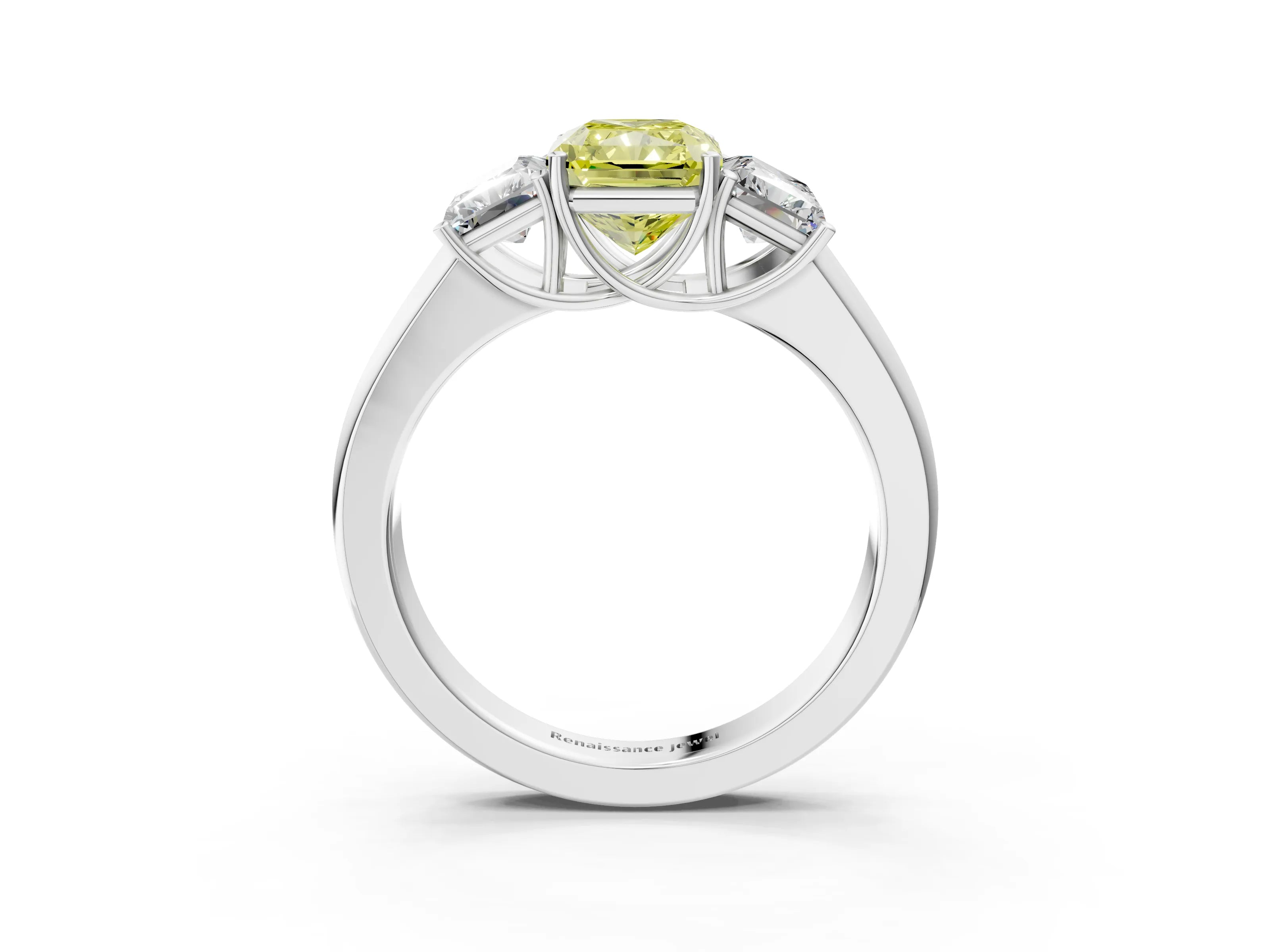 White gold Three-Stone Fancy Yellow Radiant Cut Cut Diamond Ring with Prong Setting and Classic Band_3