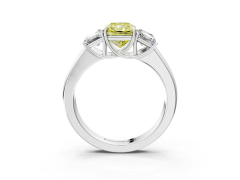 White gold Three-Stone Fancy Yellow Radiant Cut Cut Diamond Ring with Prong Setting and Classic Band_3