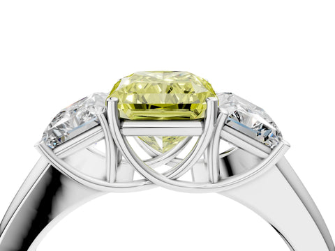White gold Three-Stone Fancy Yellow Radiant Cut Cut Diamond Ring with Prong Setting and Classic Band_4