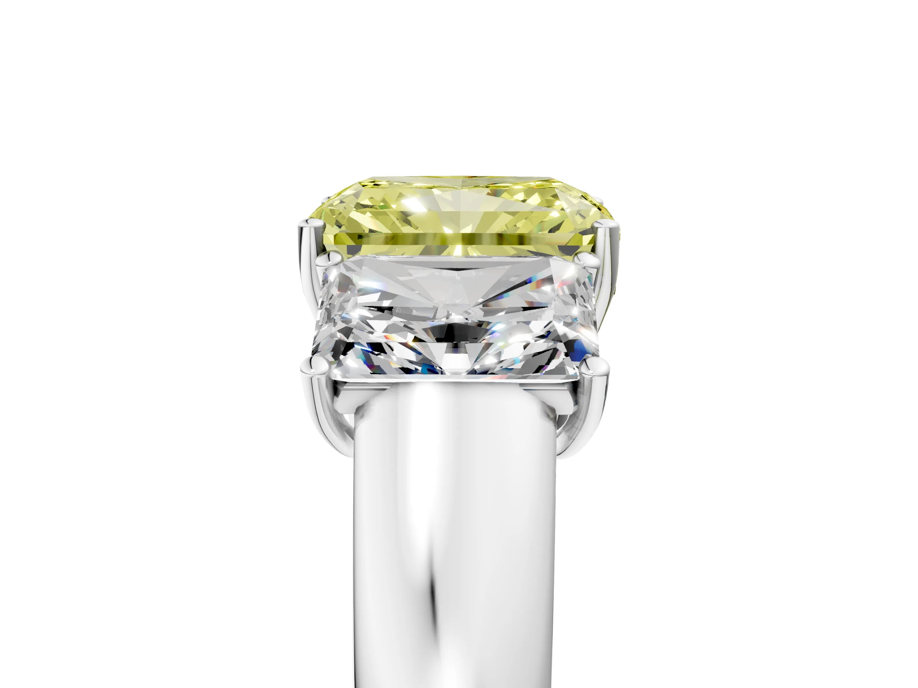 White gold Three-Stone Fancy Yellow Radiant Cut Cut Diamond Ring with Prong Setting and Classic Band_5