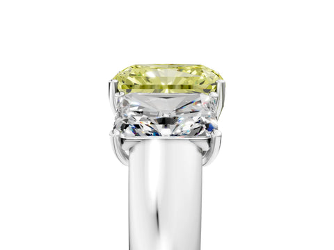 White gold Three-Stone Fancy Yellow Radiant Cut Cut Diamond Ring with Prong Setting and Classic Band_5