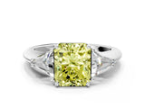 White gold Three-Stone Fancy Yellow Radiant Cut Cut Diamond Ring with Trillion Side Stones and Four-Prong Setting_11