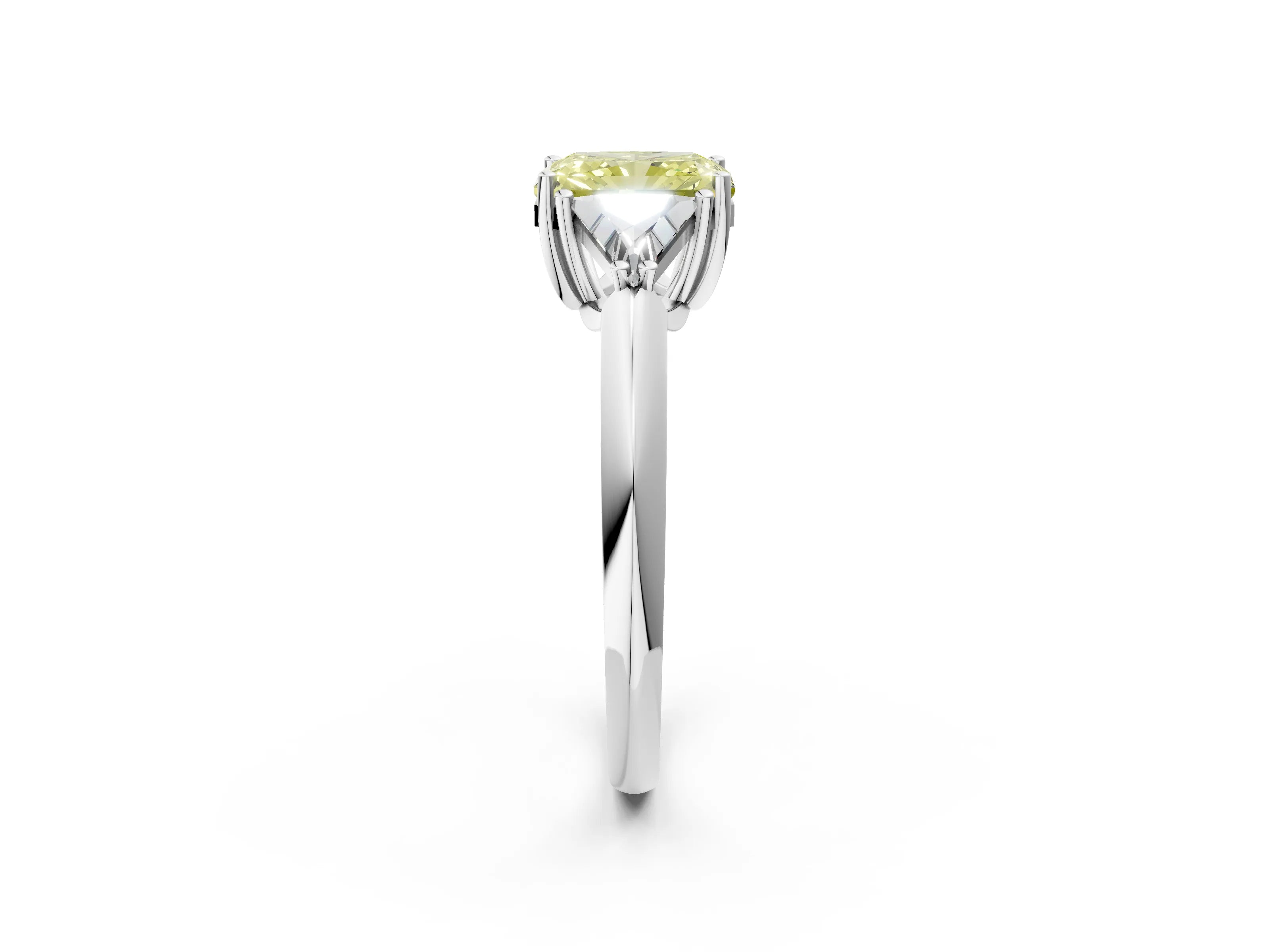 White gold Three-Stone Fancy Yellow Radiant Cut Cut Diamond Ring with Trillion Side Stones and Four-Prong Setting_13