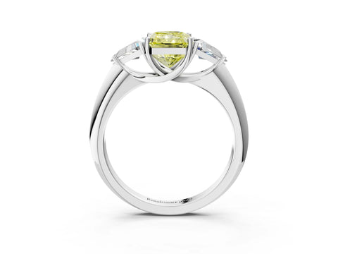 White gold Three-Stone Fancy Yellow Radiant Cut Cut Diamond Ring with Trillion Side Stones and Four-Prong Setting_14