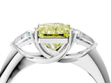 White gold Three-Stone Fancy Yellow Radiant Cut Cut Diamond Ring with Trillion Side Stones and Four-Prong Setting_15
