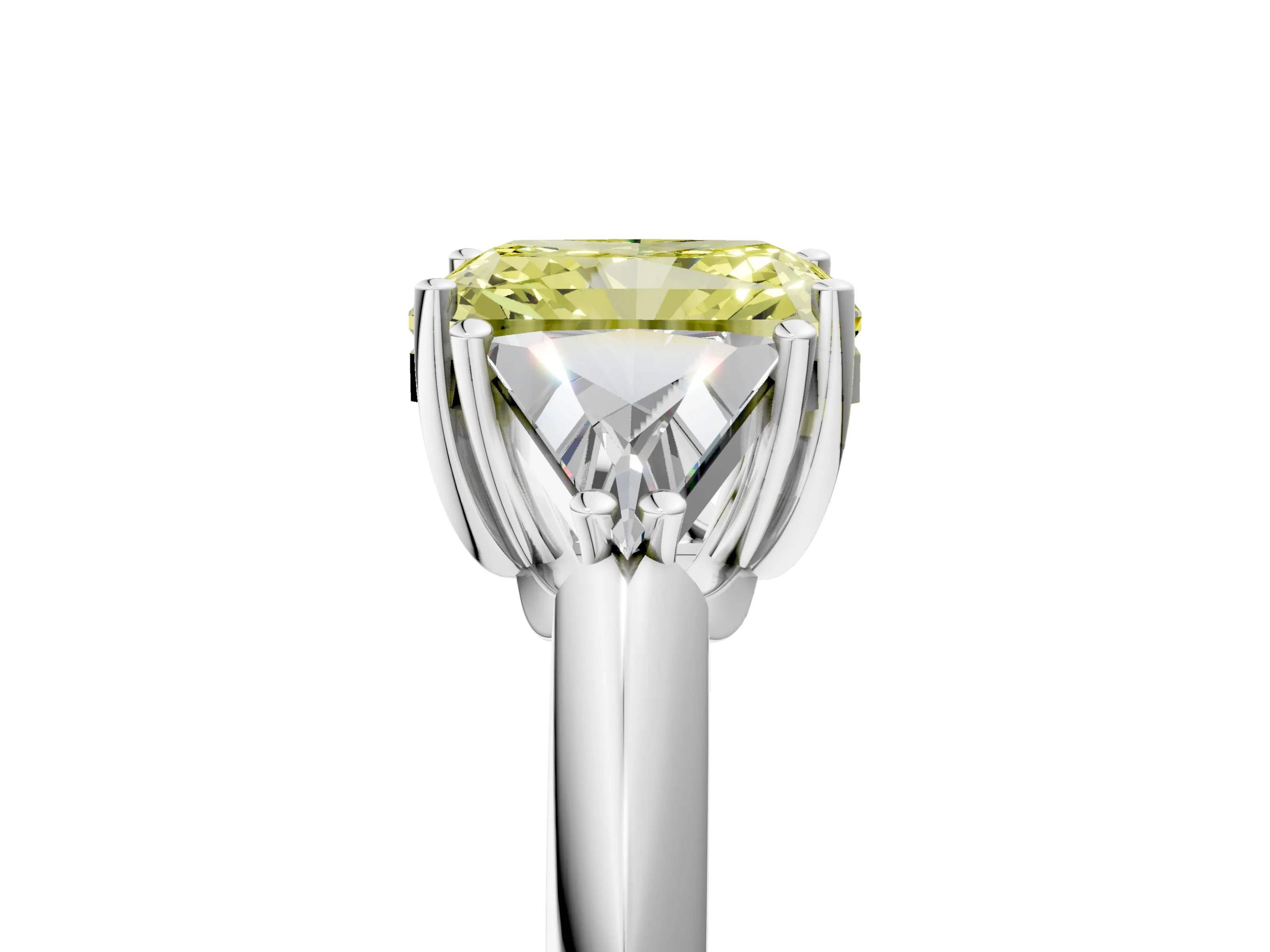 White gold Three-Stone Fancy Yellow Radiant Cut Cut Diamond Ring with Trillion Side Stones and Four-Prong Setting_16