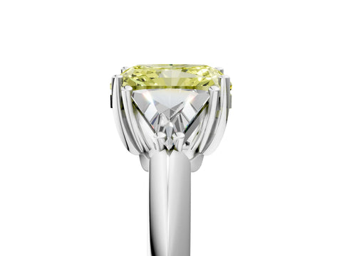 White gold Three-Stone Fancy Yellow Radiant Cut Cut Diamond Ring with Trillion Side Stones and Four-Prong Setting_16