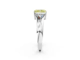 White gold Three-Stone Fancy Yellow Radiant Cut Cut Diamond Ring with Trillion Side Stones on a Split Shank Band_2