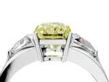 White gold Three-Stone Fancy Yellow Radiant Cut Cut Diamond Ring with Trillion Side Stones on a Split Shank Band_4