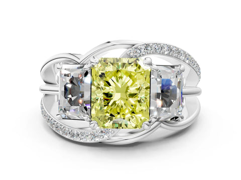 White gold Three-Stone Fancy Yellow Radiant Cut Cut Diamond Split Shank Prong Set Ring_24