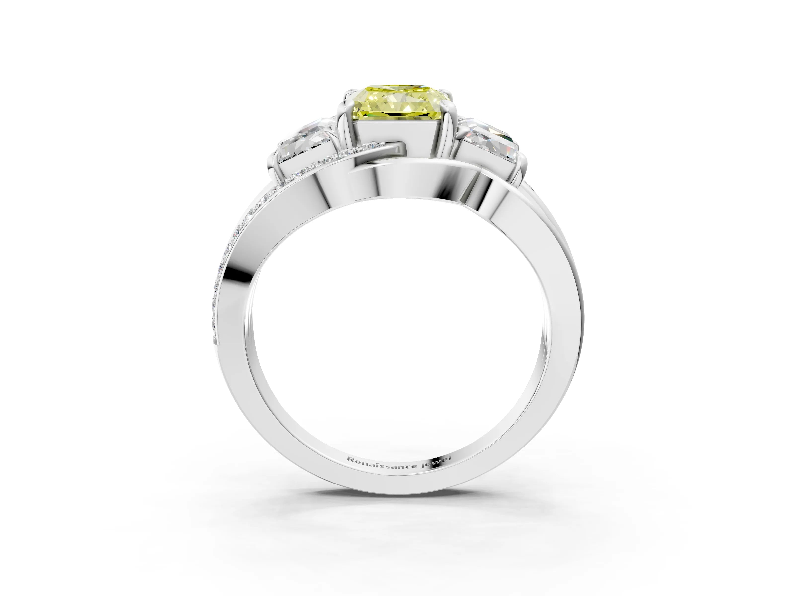 White gold Three-Stone Fancy Yellow Radiant Cut Cut Diamond Split Shank Prong Set Ring_27