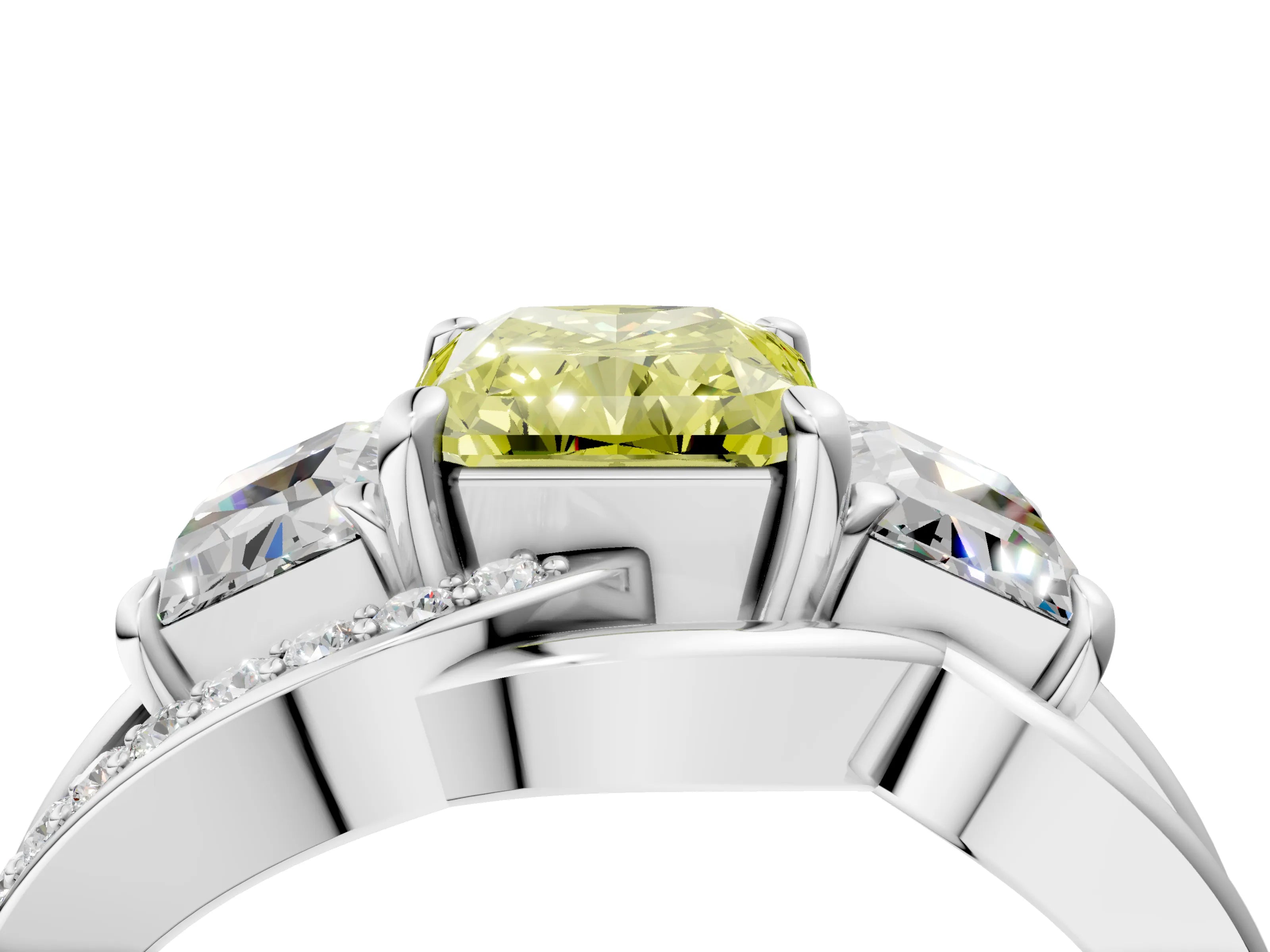 White gold Three-Stone Fancy Yellow Radiant Cut Cut Diamond Split Shank Prong Set Ring_28