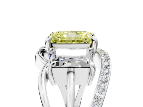 White gold Three-Stone Fancy Yellow Radiant Cut Cut Diamond Split Shank Prong Set Ring_29
