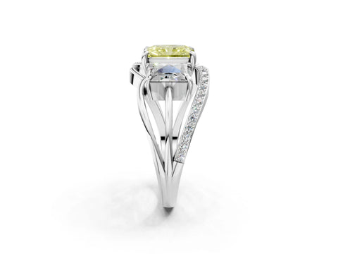 White gold Three-Stone Fancy Yellow Radiant Cut Cut Diamond Split Shank Prong Set Ring_2