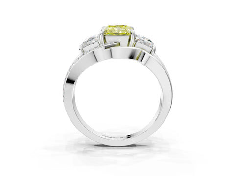 White gold Three-Stone Fancy Yellow Radiant Cut Cut Diamond Split Shank Prong Set Ring_3