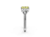 White gold Three-Stone Fancy Yellow Radiant Cut Cut Milgrain Band Prong Setting Ring_2