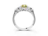 White gold Three-Stone Fancy Yellow Radiant Cut Cut Milgrain Band Prong Setting Ring_3