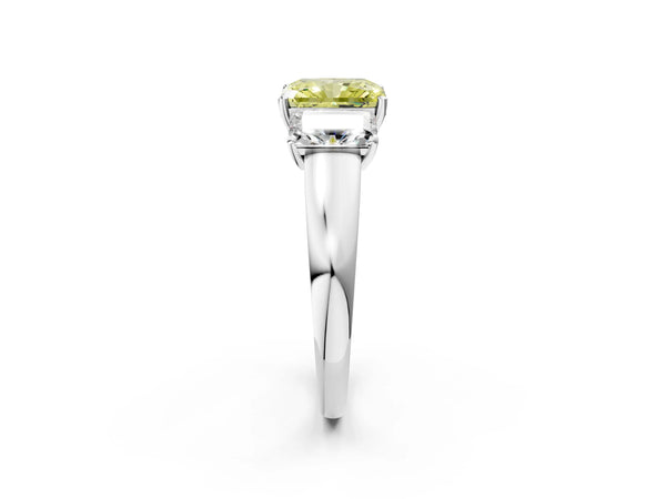 Platinum Three-Stone Fancy Yellow Radiant Cut Cut Solitaire Ring with Classic Prong Setting