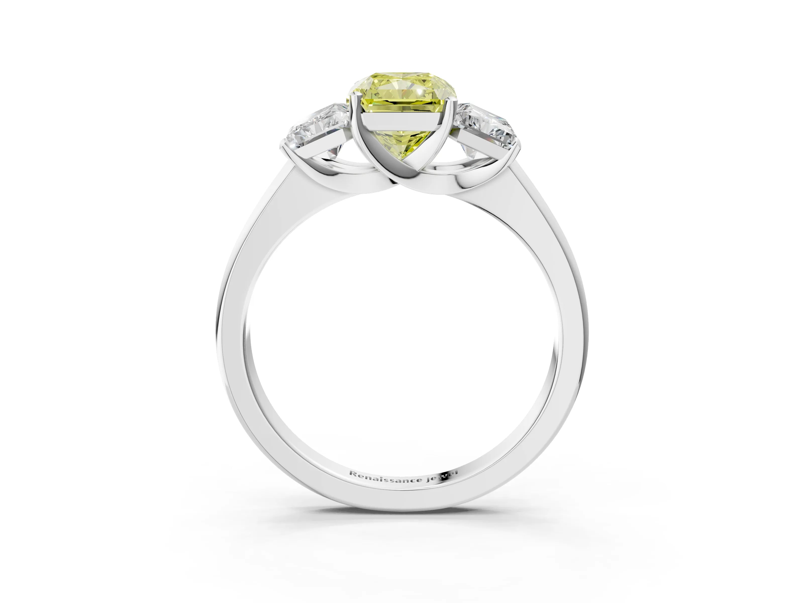 White gold Three-Stone Fancy Yellow Radiant Cut Cut Solitaire Ring with Classic Prong Setting_15