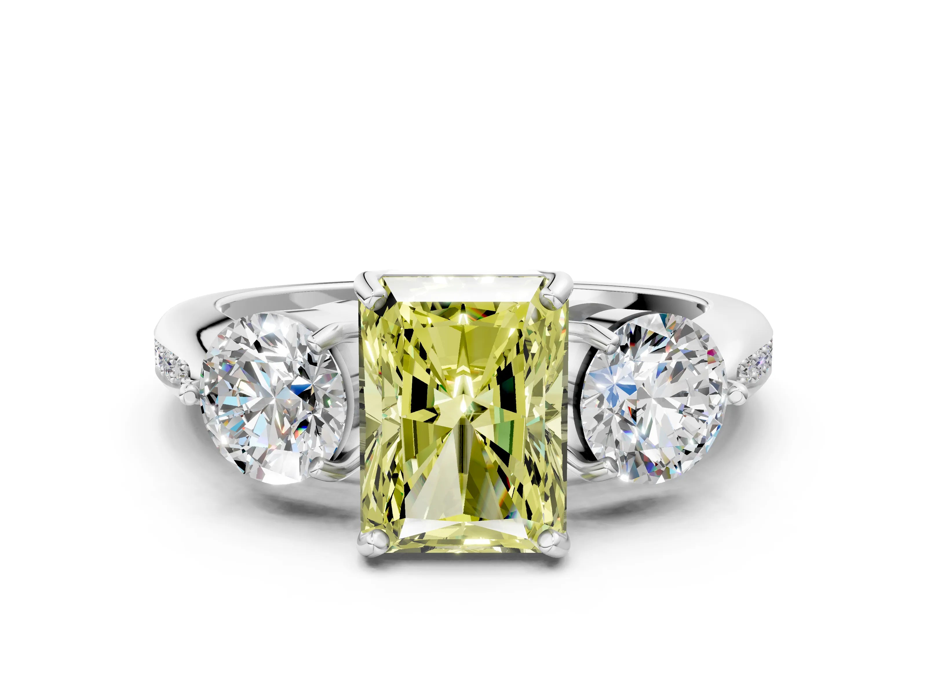 White gold Three-Stone Fancy Yellow Radiant Cut Diamond Channel Set Engagement Ring with Prong Setting_36