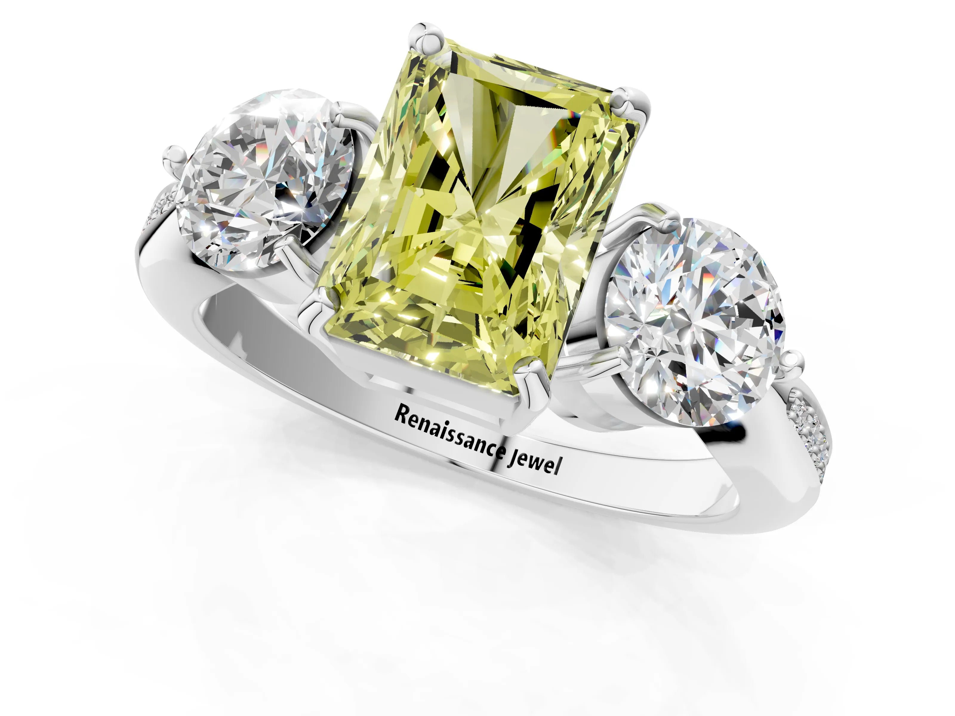 White gold Three-Stone Fancy Yellow Radiant Cut Diamond Channel Set Engagement Ring with Prong Setting_37