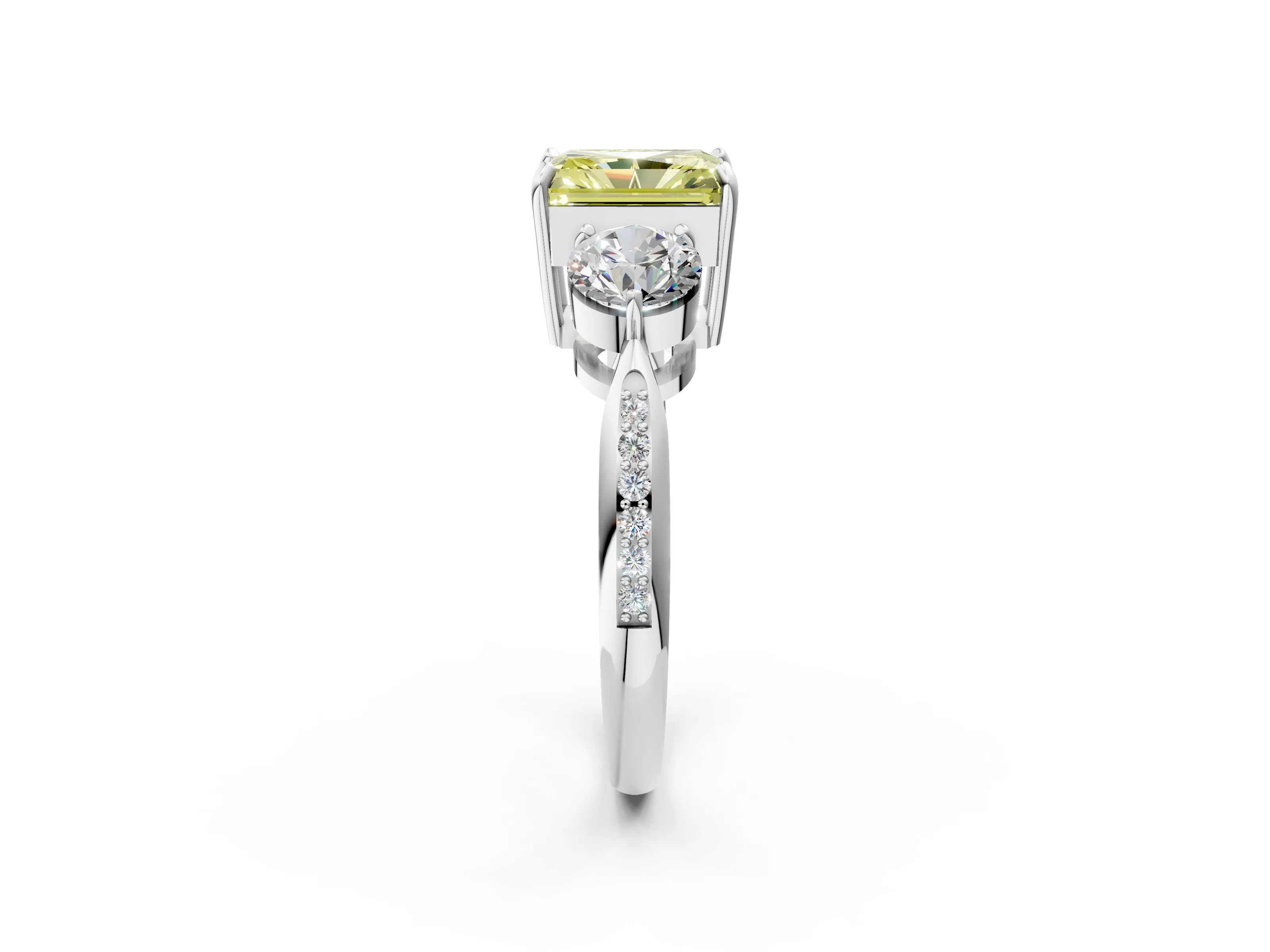 White gold Three-Stone Fancy Yellow Radiant Cut Diamond Channel Set Engagement Ring with Prong Setting_38