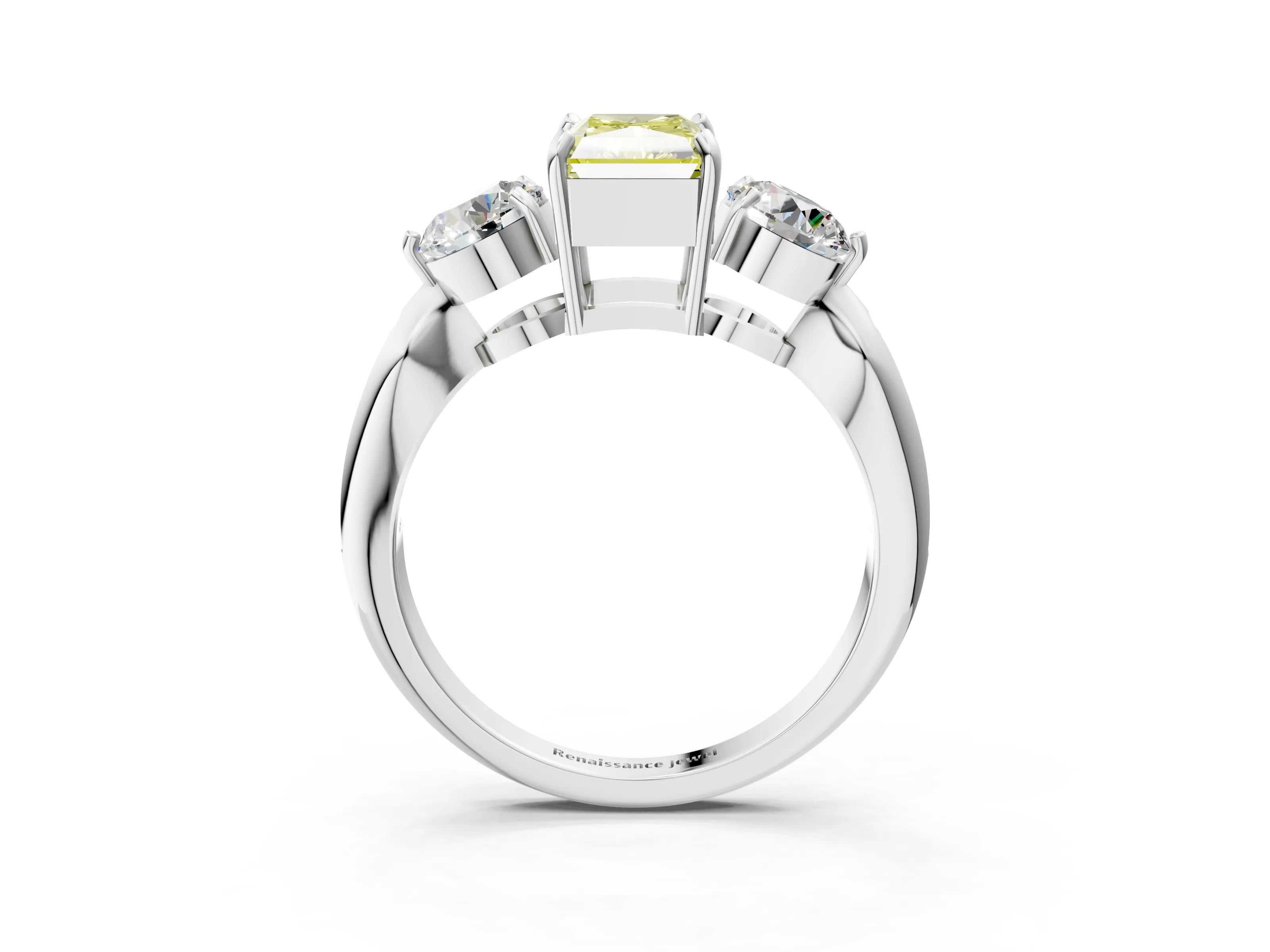 White gold Three-Stone Fancy Yellow Radiant Cut Diamond Channel Set Engagement Ring with Prong Setting_39