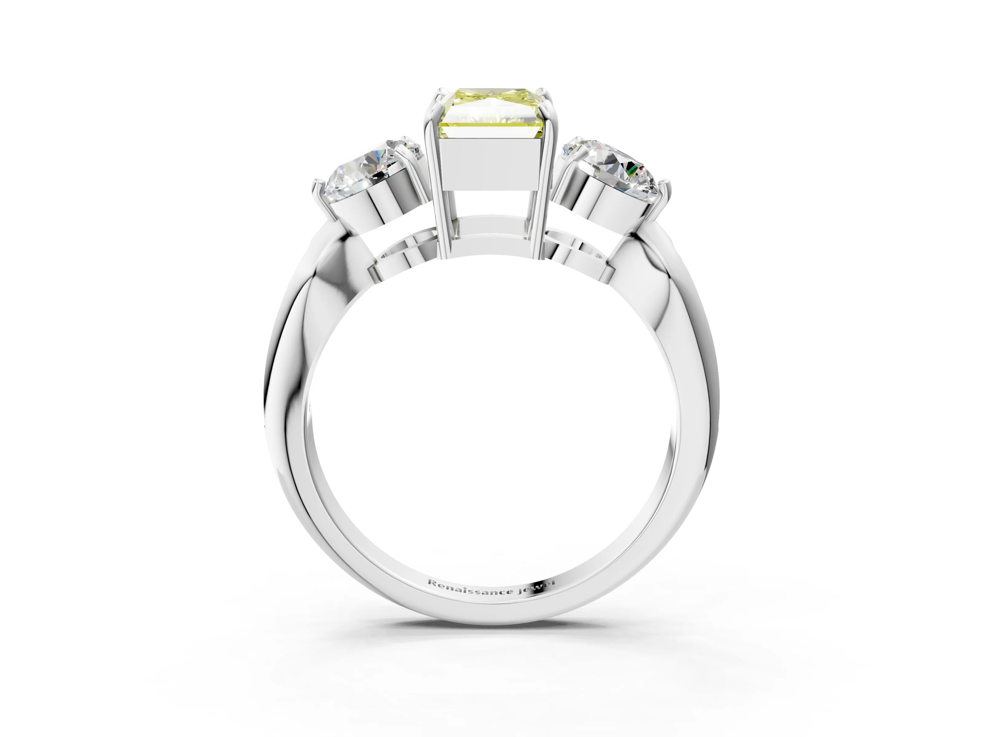 White gold Three-Stone Fancy Yellow Radiant Cut Diamond Channel Set Engagement Ring with Prong Setting_3