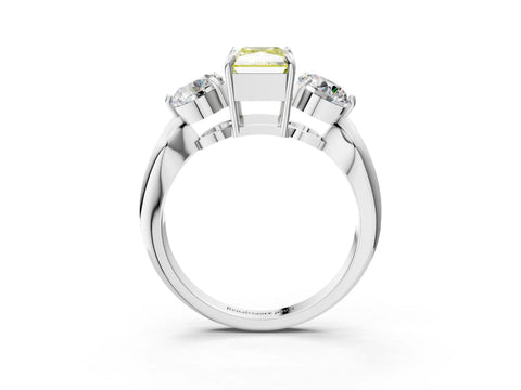 White gold Three-Stone Fancy Yellow Radiant Cut Diamond Channel Set Engagement Ring with Prong Setting_3