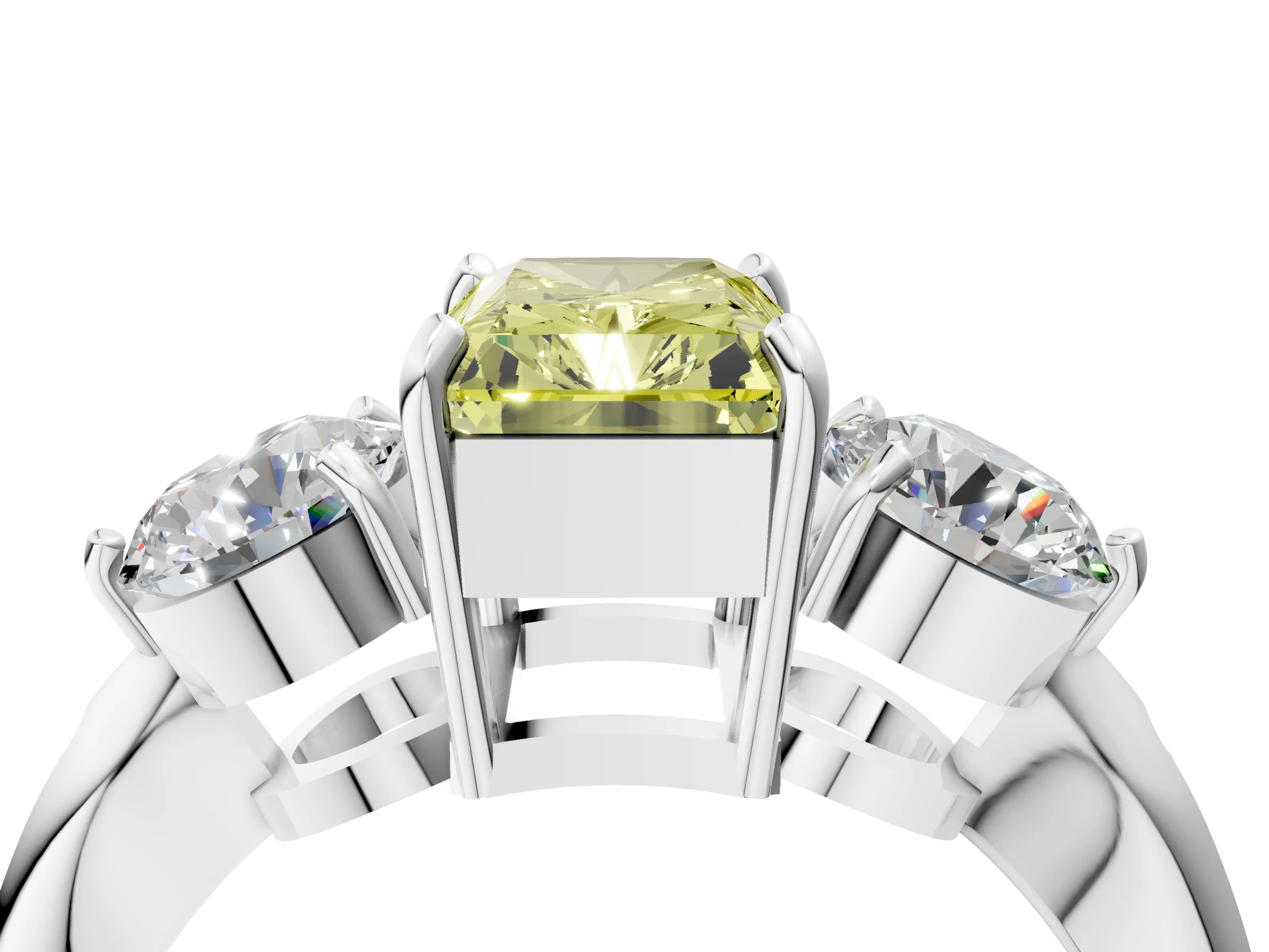 White gold Three-Stone Fancy Yellow Radiant Cut Diamond Channel Set Engagement Ring with Prong Setting_40