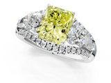 White gold Three-Stone Fancy Yellow Radiant Cut Diamond Engagement Ring with Pave Band and Prong Setting_13