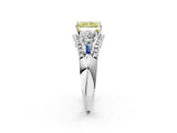 White gold Three-Stone Fancy Yellow Radiant Cut Diamond Engagement Ring with Pave Band and Prong Setting_14