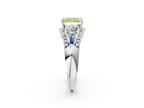 White gold Three-Stone Fancy Yellow Radiant Cut Diamond Engagement Ring with Pave Band and Prong Setting_14