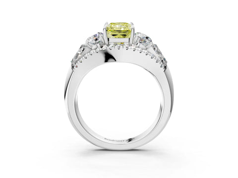 White gold Three-Stone Fancy Yellow Radiant Cut Diamond Engagement Ring with Pave Band and Prong Setting_15