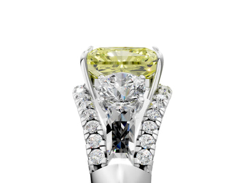 White gold Three-Stone Fancy Yellow Radiant Cut Diamond Engagement Ring with Pave Band and Prong Setting_17
