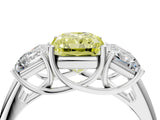 White gold Three-Stone Fancy Yellow Radiant Cut Diamond Engagement Ring with Prong Setting_19
