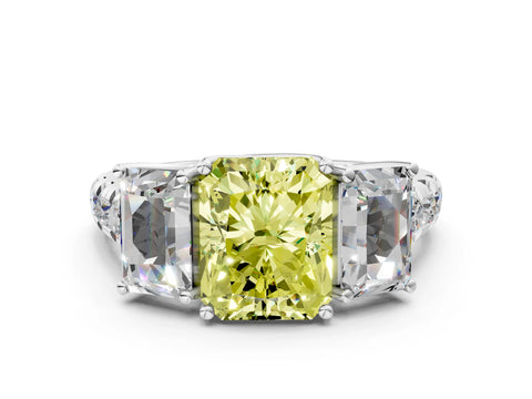 White gold Three-Stone Fancy Yellow Radiant Cut Diamond Pavé Band with Prong Setting_12