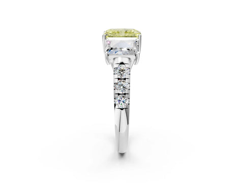 White gold Three-Stone Fancy Yellow Radiant Cut Diamond Pavé Band with Prong Setting_14