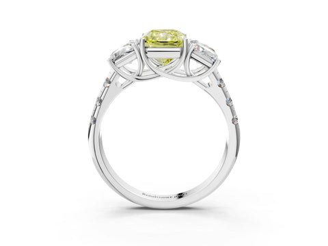 White gold Three-Stone Fancy Yellow Radiant Cut Diamond Pavé Band with Prong Setting_15