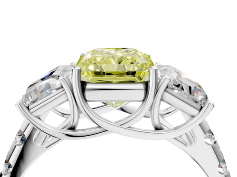 White gold Three-Stone Fancy Yellow Radiant Cut Diamond Pavé Band with Prong Setting_16