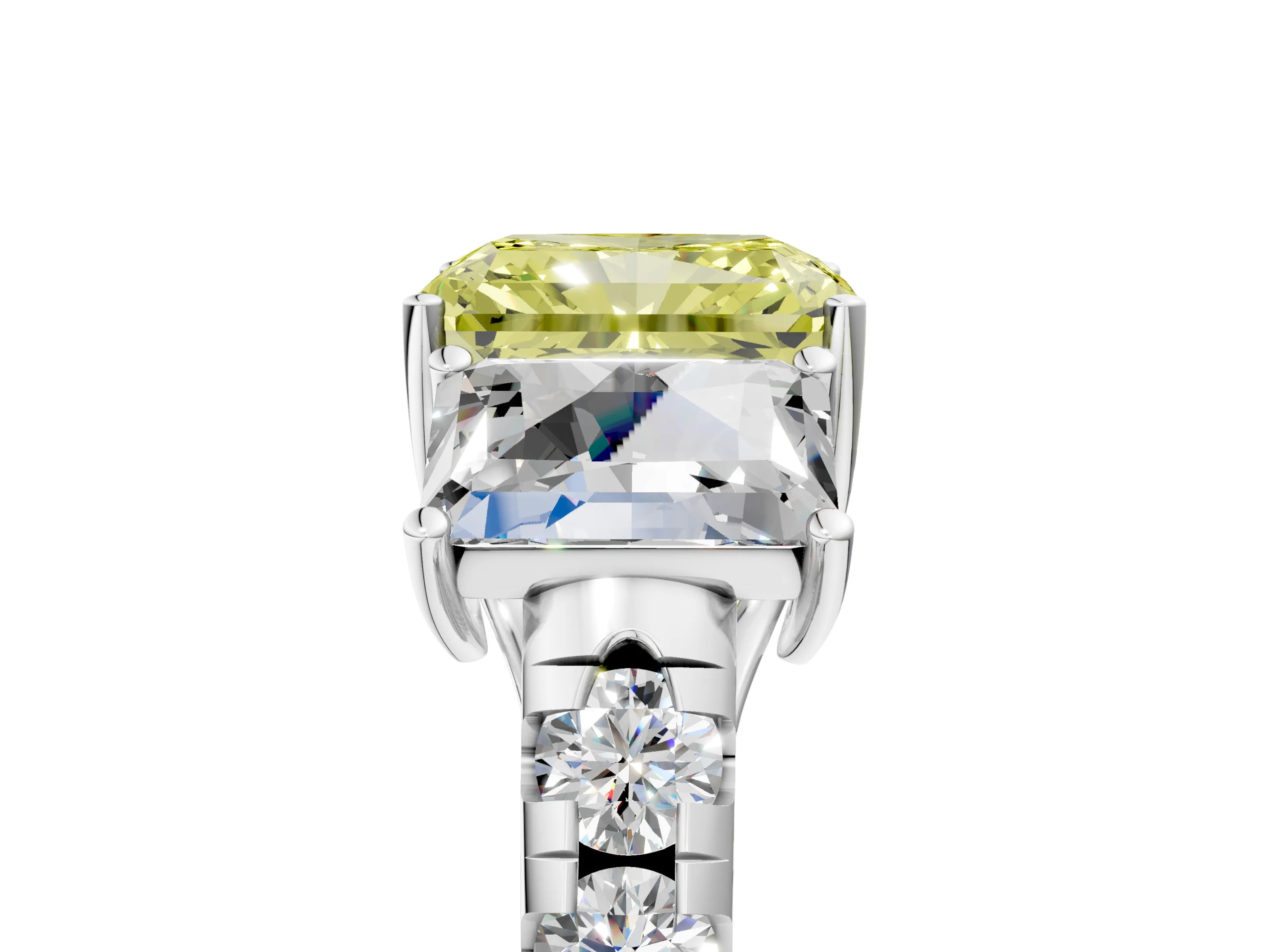 White gold Three-Stone Fancy Yellow Radiant Cut Diamond Pavé Band with Prong Setting_17