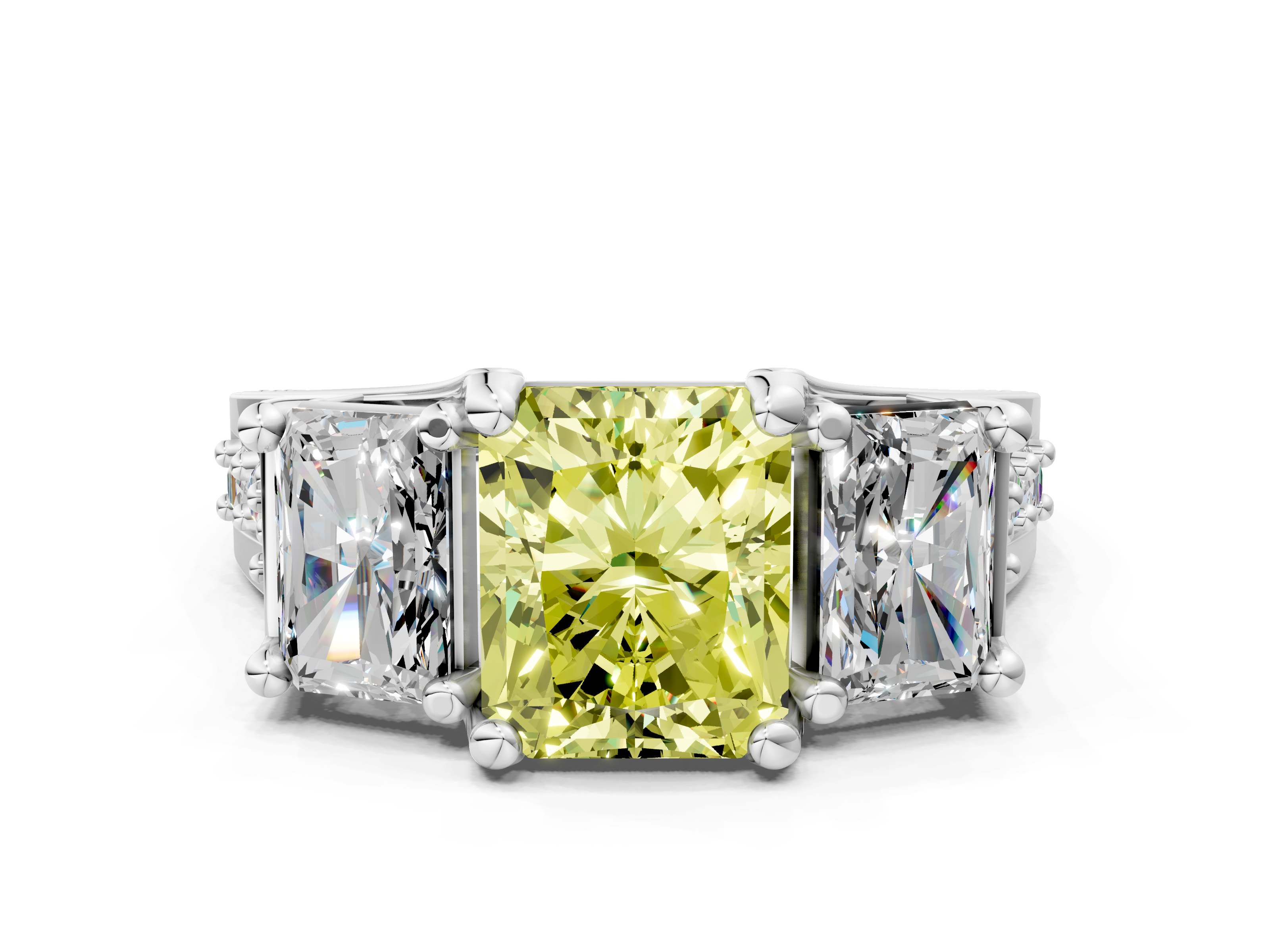 White gold Three-Stone Fancy Yellow Radiant  Cut Diamond Ring with Channel-Set Band and Four-Prong Setting_32