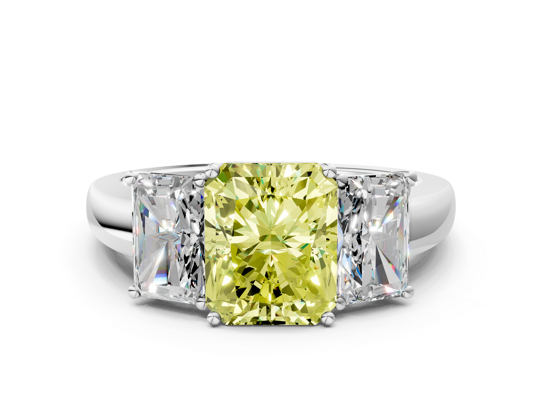 White gold Three-Stone Fancy Yellow Radiant  Cut Diamond Ring with Channel-Set Band and Four-Prong Setting_88