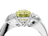 White gold Three-Stone Fancy Yellow Radiant  Cut Diamond Ring with Channel-Set Band and Four-Prong Setting_93