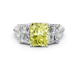 White gold Three-Stone Fancy Yellow Radiant Cut Diamond Ring with Pavé Band and Prong Setting_105