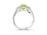 White gold Three-Stone Fancy Yellow Radiant Cut Diamond Ring with Pavé Band and Prong Setting_108